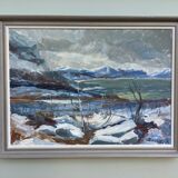 Mid 20th Century "The Mountains" Swedish Expressionist Winter Landscape Oil Painting, Framed