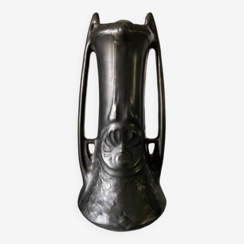 Art Nouveau Jugenstil vase black ceramic Monnetier numbered