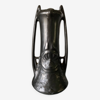 Vase Art Nouveau Jugenstil céramique noire Monnetier numéroté