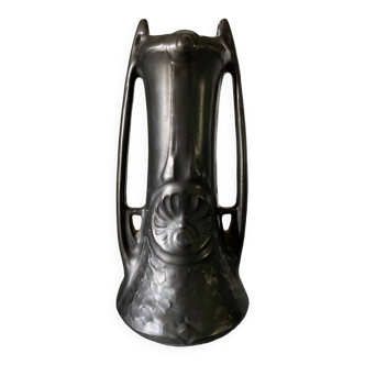 Vase Art Nouveau Jugenstil céramique noire Monnetier numéroté