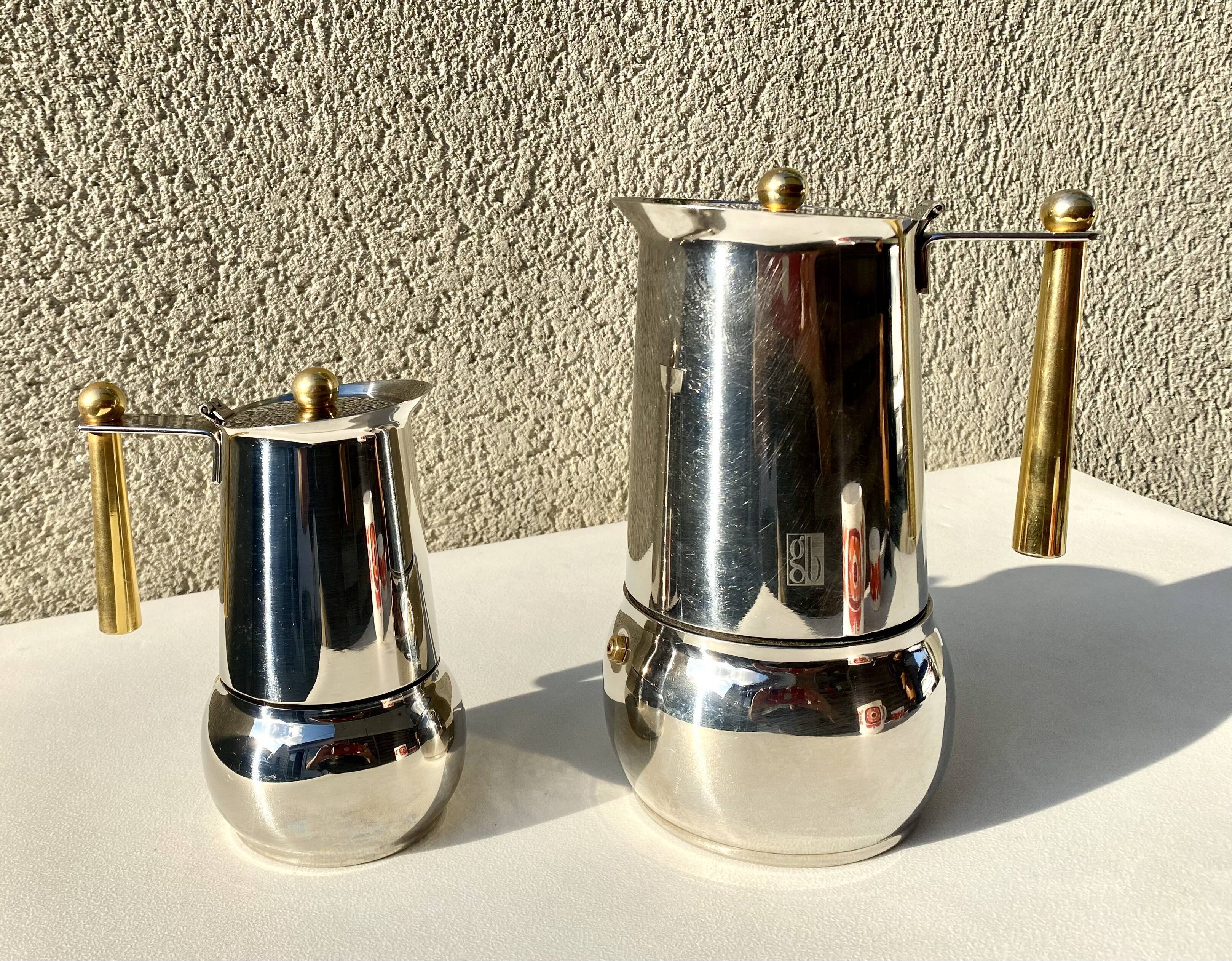 Italian coffee maker kitty oro 3 cups Guido Bergna italy vintage 80 stainless steel and brass