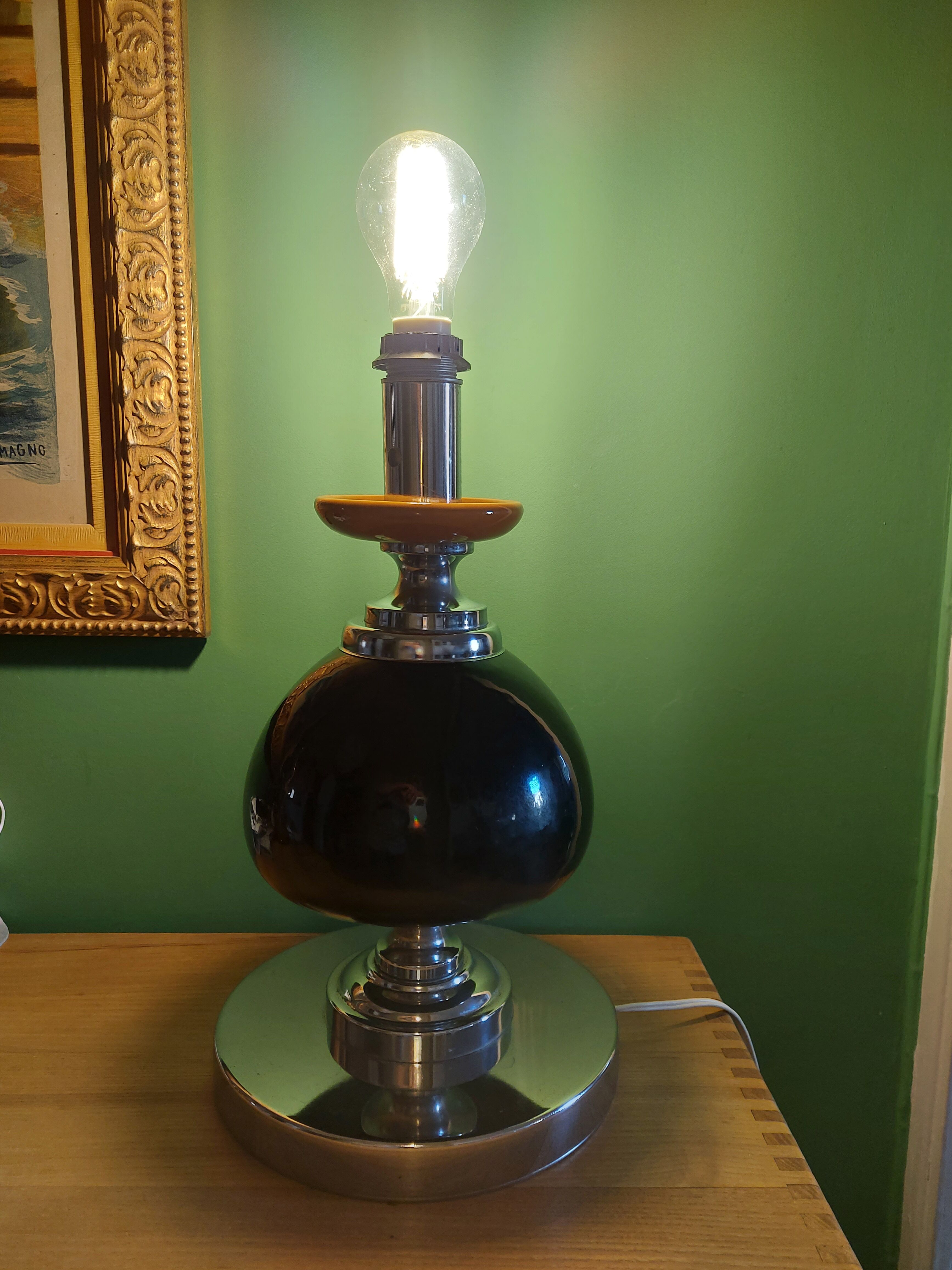 Large vintage 70'S lamp in aluminum and metal