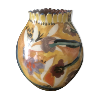 Hand-painted glazed earthenware vase
