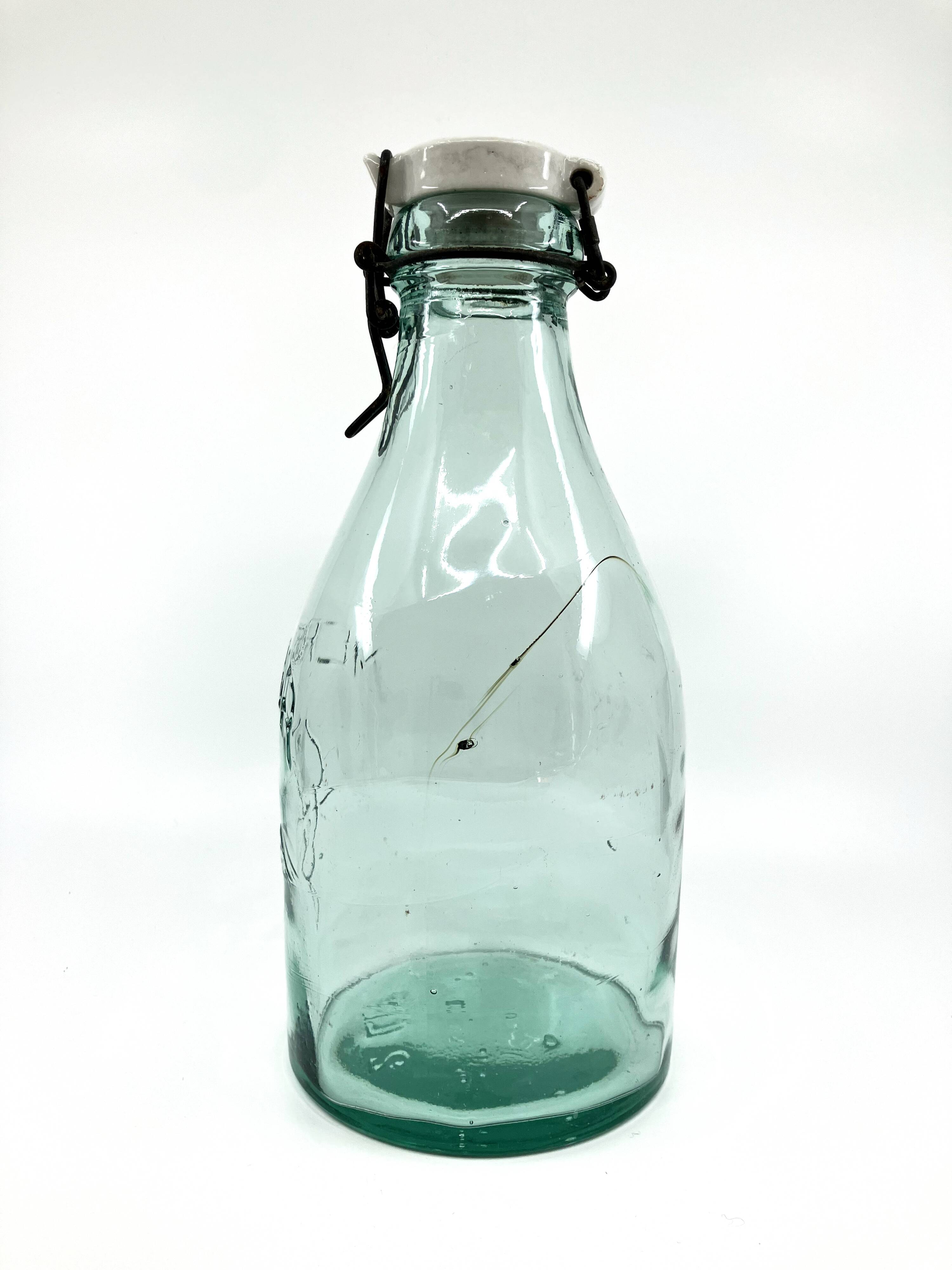 Large "Mercur" glass bottle with ceramic stopper • 2L • 1930