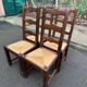 4 dining chairs, solid wood, straw, farmhouse style, dark oak, 20th century, 110cm