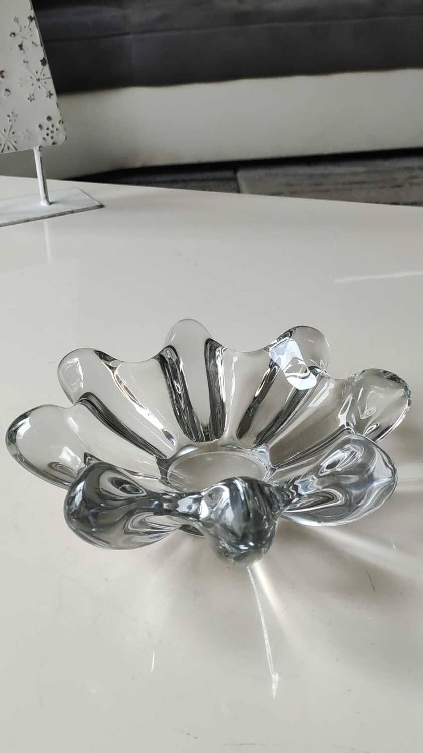 Large pocket organic floral shape/Corolla/Starry. Art Vannes France unsigned. Crystal.