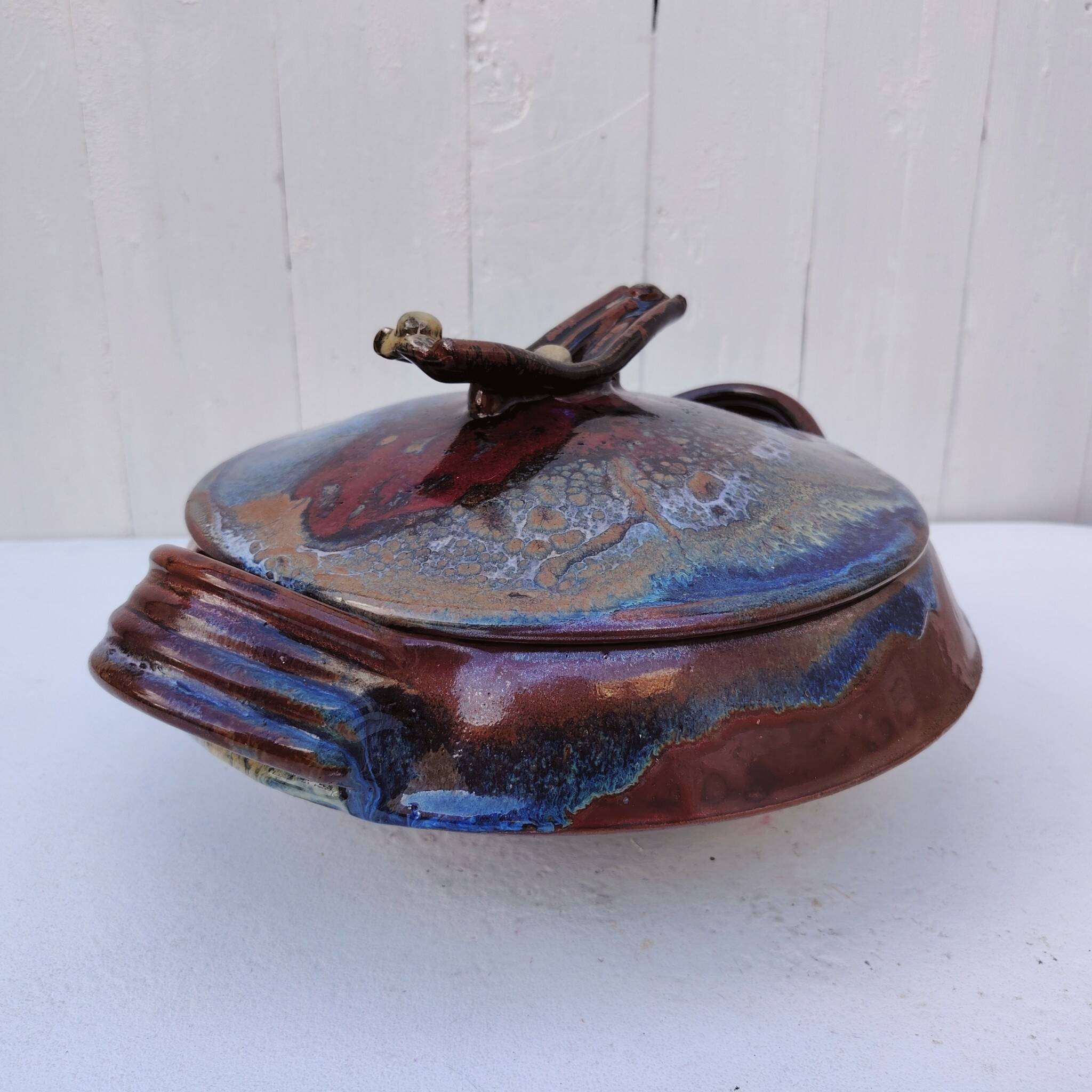 Large covered pot, soup tureen, glazed stoneware, Matthieu Liévois