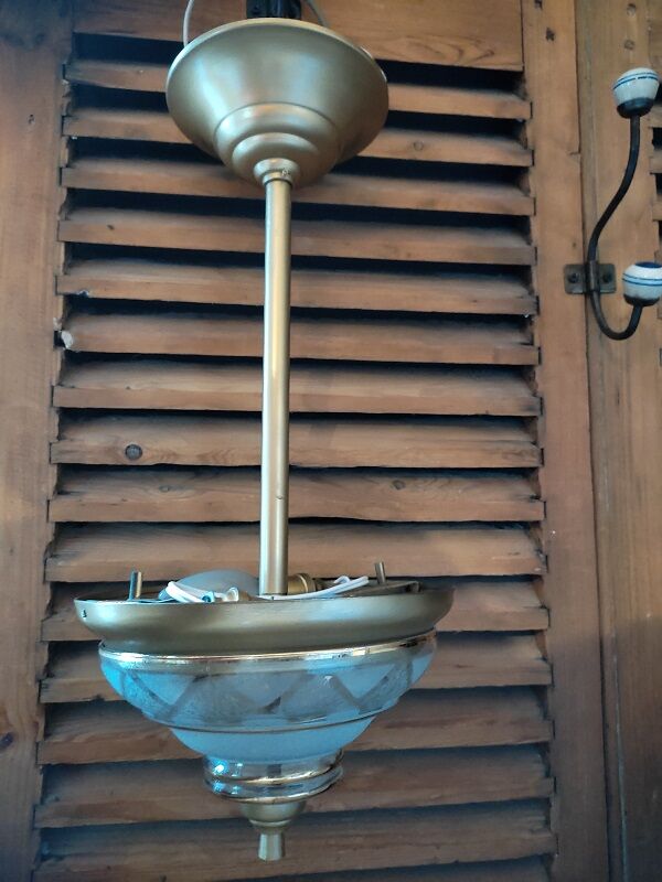 Chandelier support gilded metal art deco globe frosted edging gilded