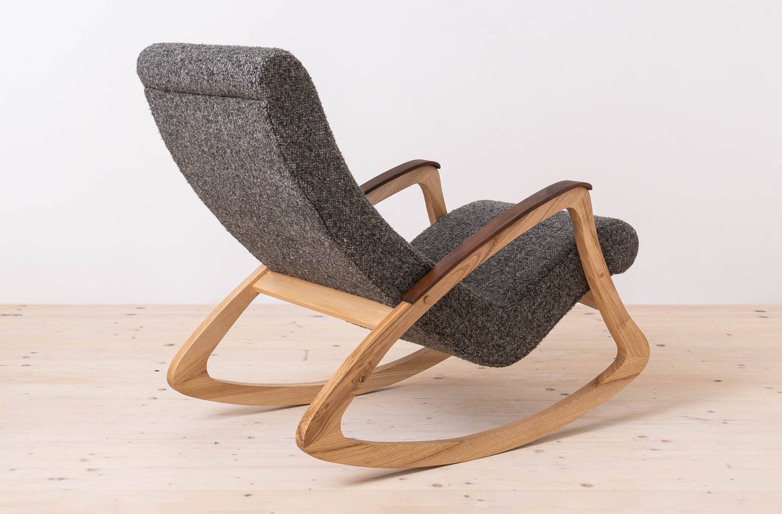 Mid Century Modern Vintage Rocking Chair, Czechoslovakia, 1950s, Reupholstered