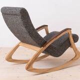 Mid Century Modern Vintage Rocking Chair, Czechoslovakia, 1950s, Reupholstered