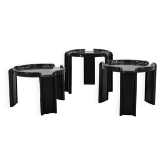 Set of 3 Nesting Tables by Giotto Stoppino in black for Kartell