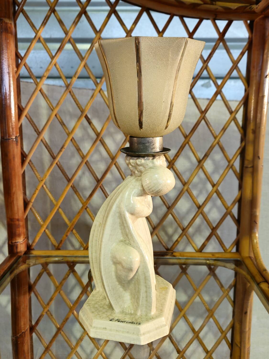 Lampe Céramique Art Déco 1930 Signé Fontinelle