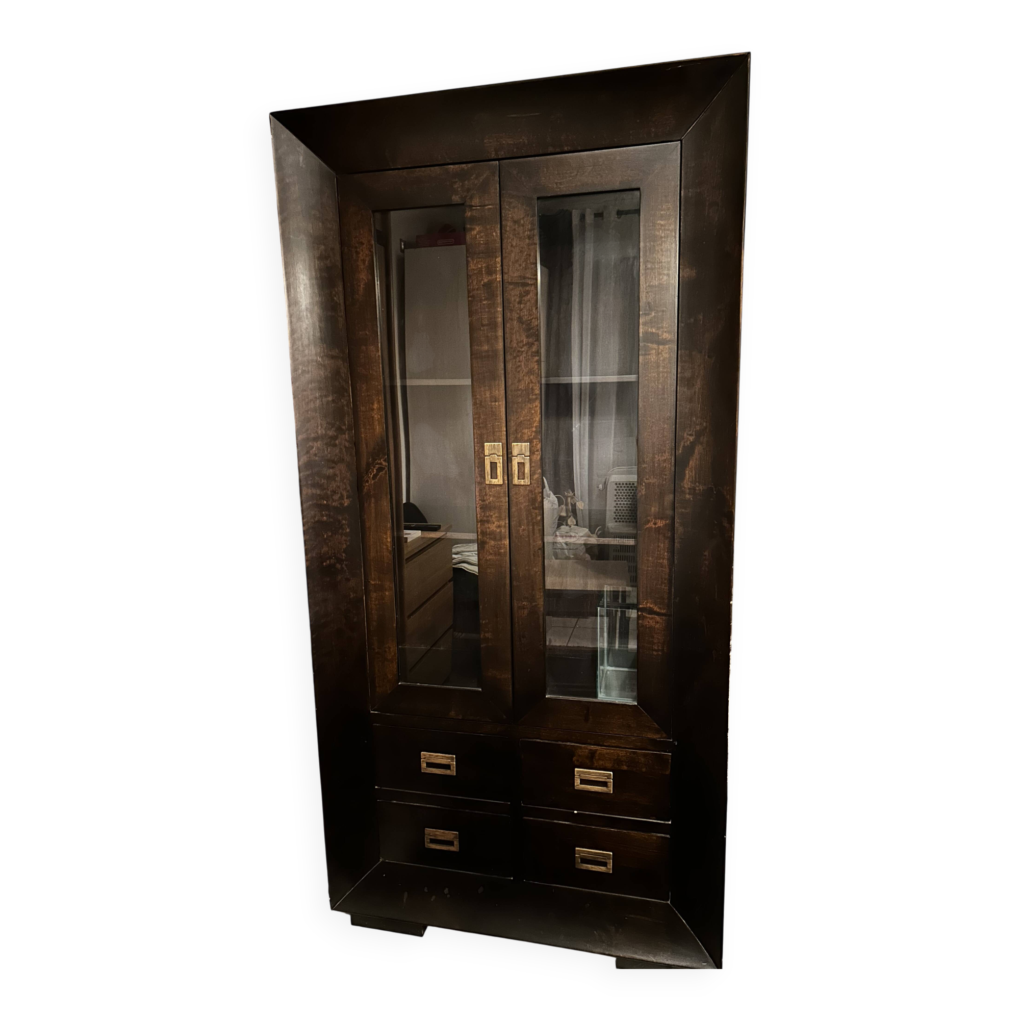 Glass library made of solid birch wood