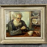 Roux Abougit: Oil on canvas painting circa 1920-1930 the old man