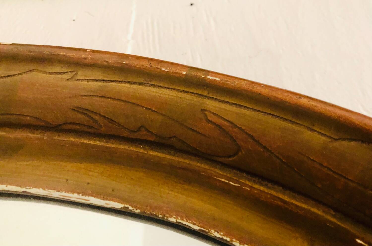 Old art deco oval wooden mirror