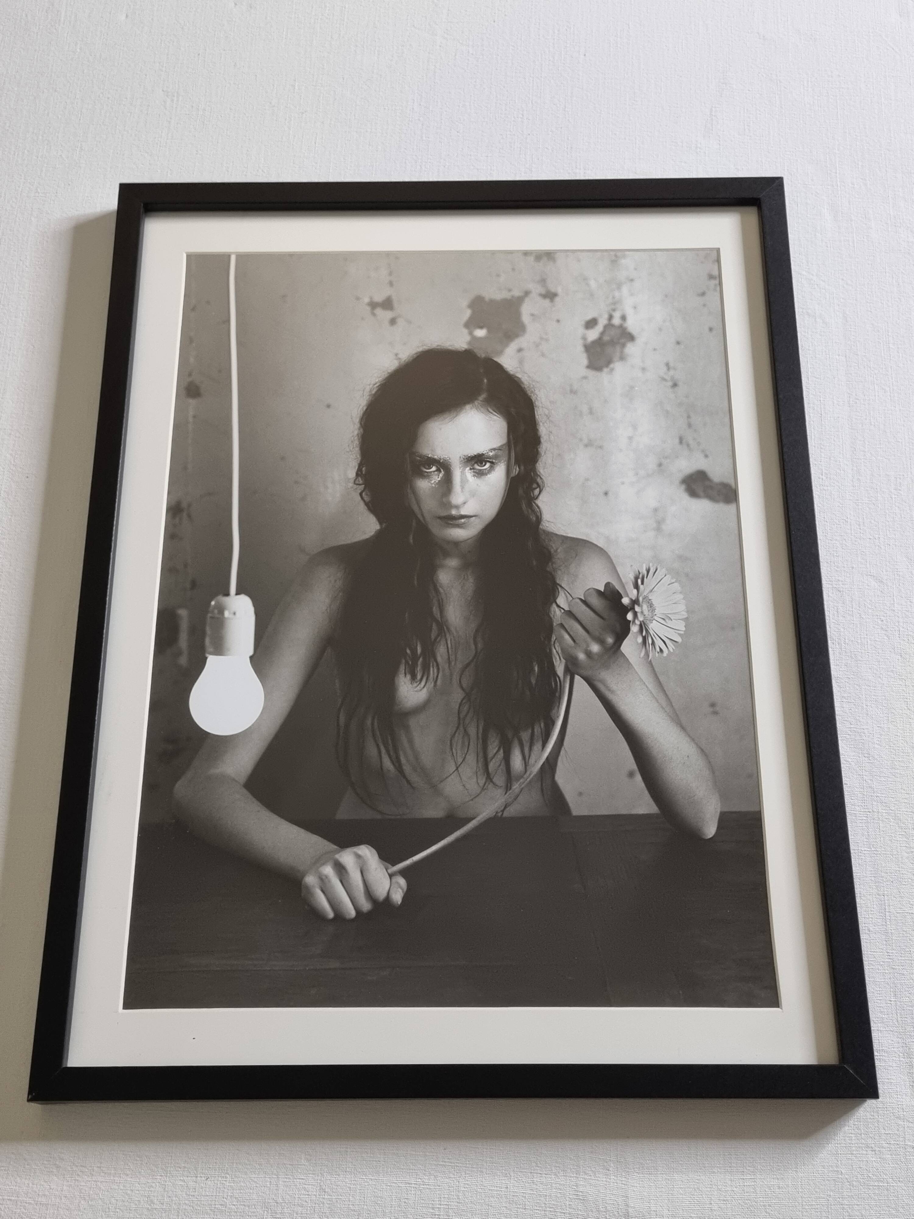 Fashion photography, black and white portrait, framed under glass, 32 x 41 cm