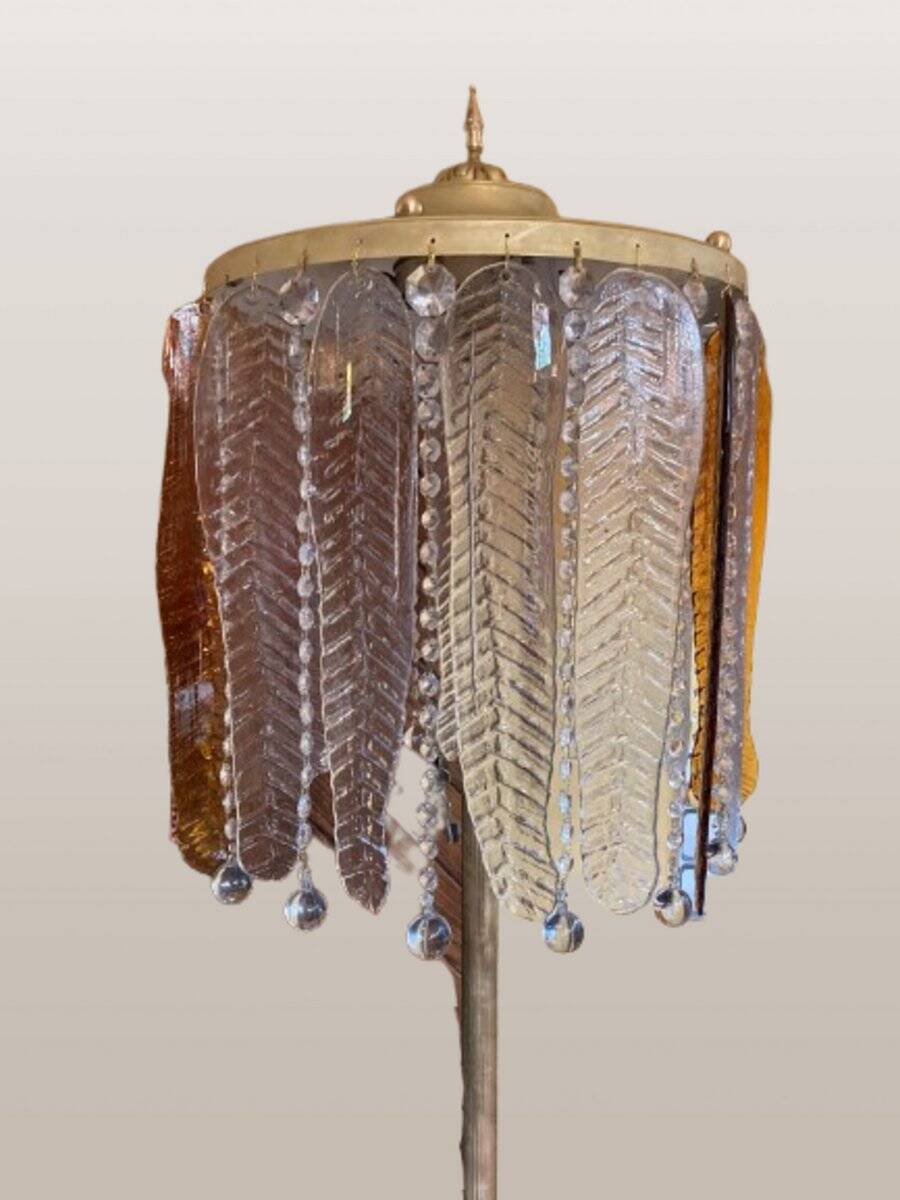 Vintage floor lamp with Murano glass leaves, 1970s