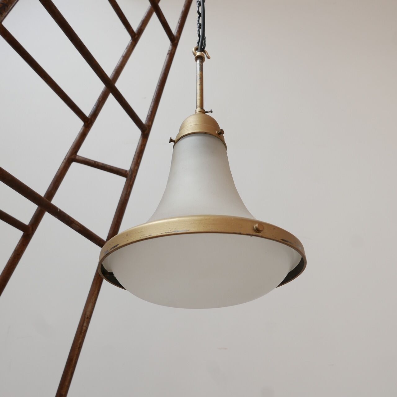 Antique etched glass German pendant light by A.E.G.