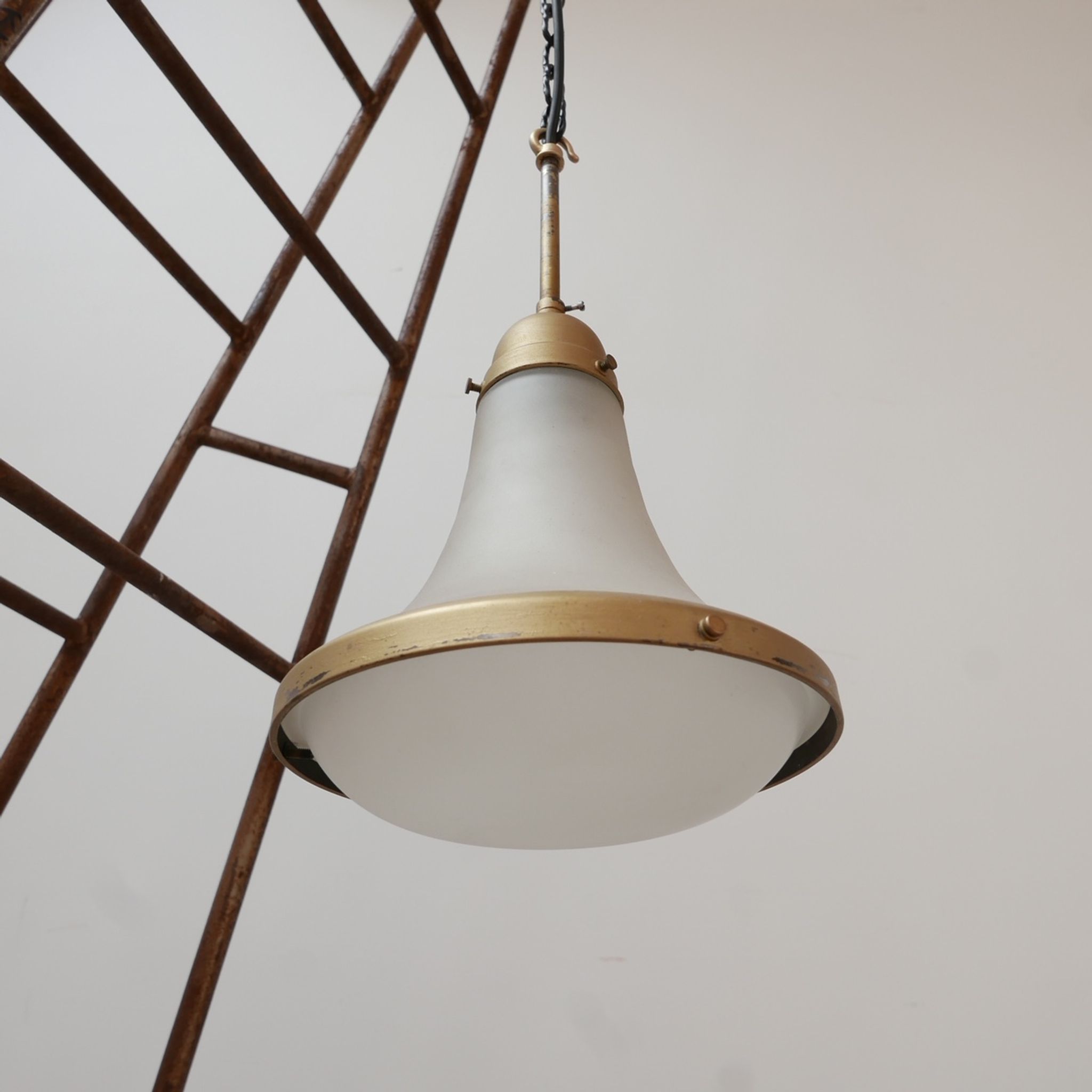 Antique etched glass German pendant light by A.E.G.