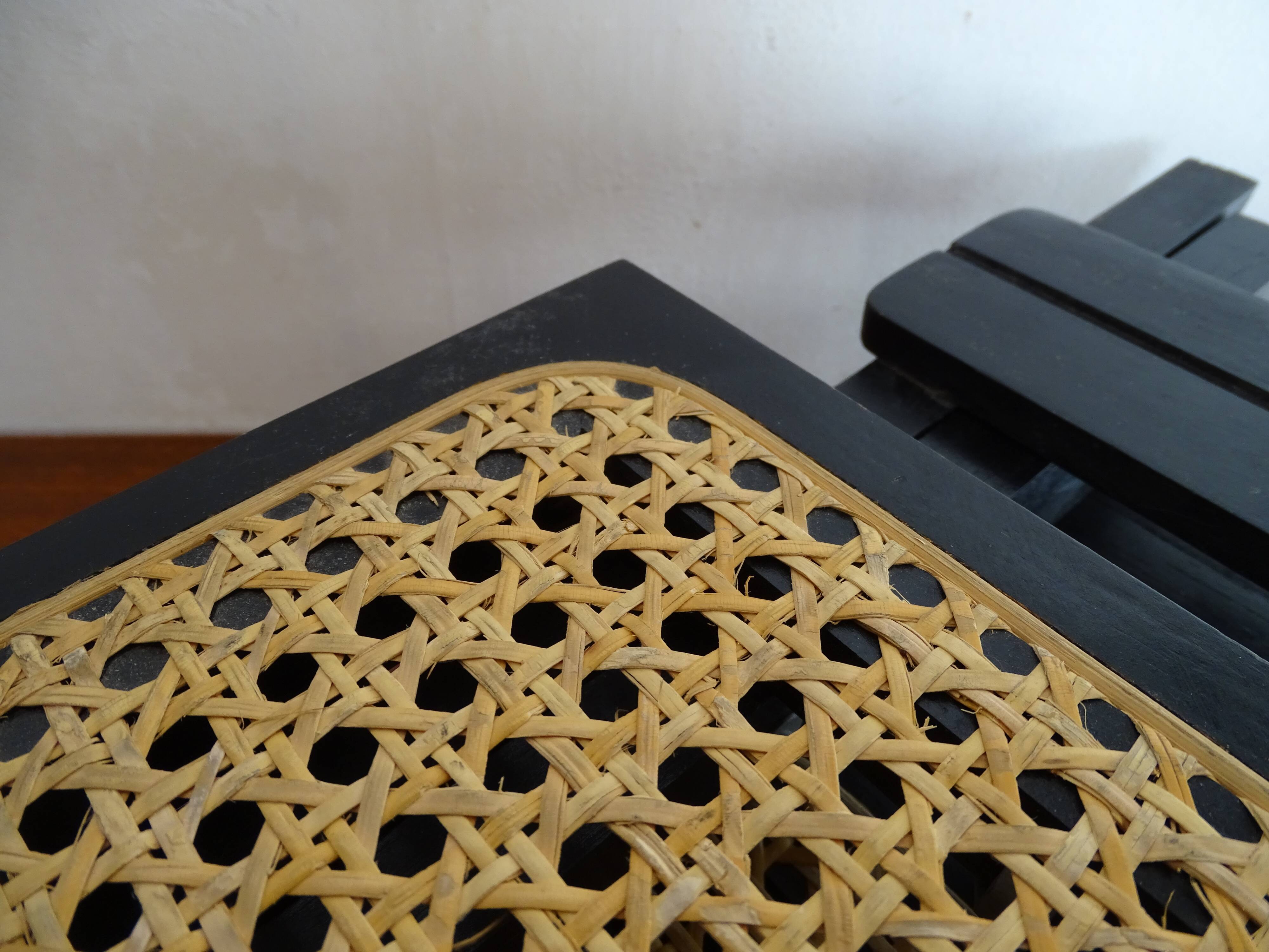 Pair of folding stools wood and wicker