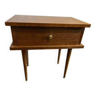 60s varnished wood bedside table with drawer