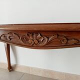 Table basse chippendale vintage en hêtre et rotin style Louis XV