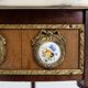 French coffee table with pink marble top and Limoges plaques, ca. 1950