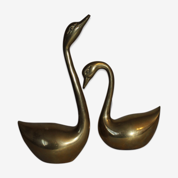Couple of swans in vintage brass