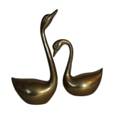 Couple of swans in vintage brass