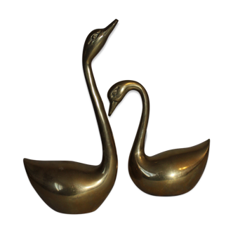 Couple of swans in vintage brass