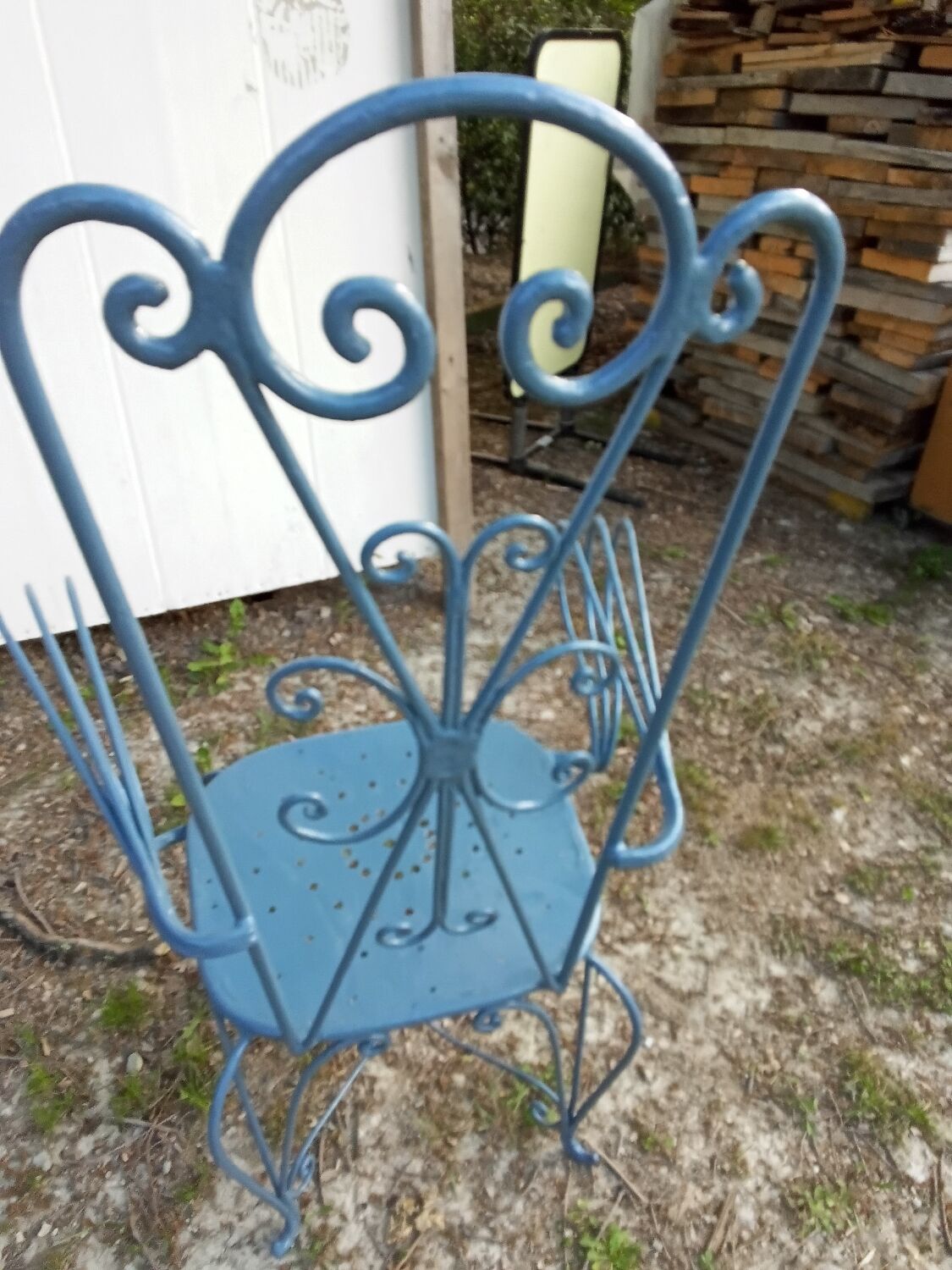 Large blue wrought iron garden furniture