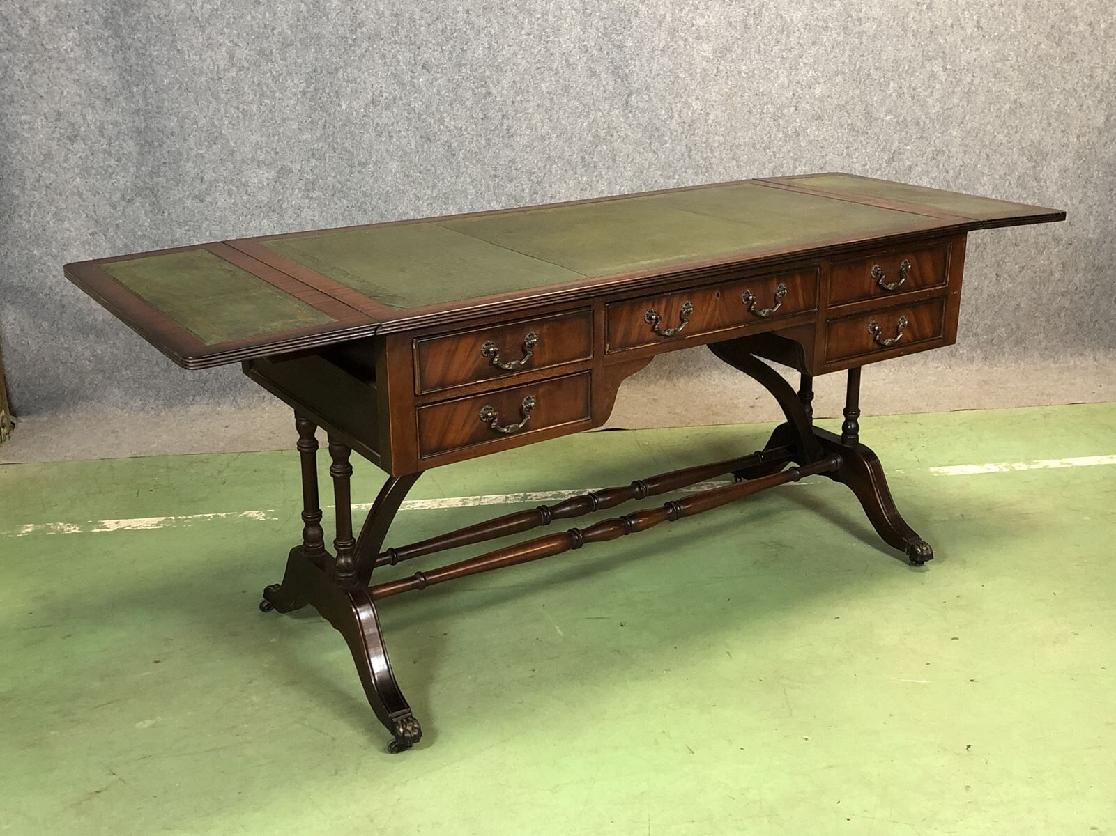 Folding desk English 50s mahogany and leather