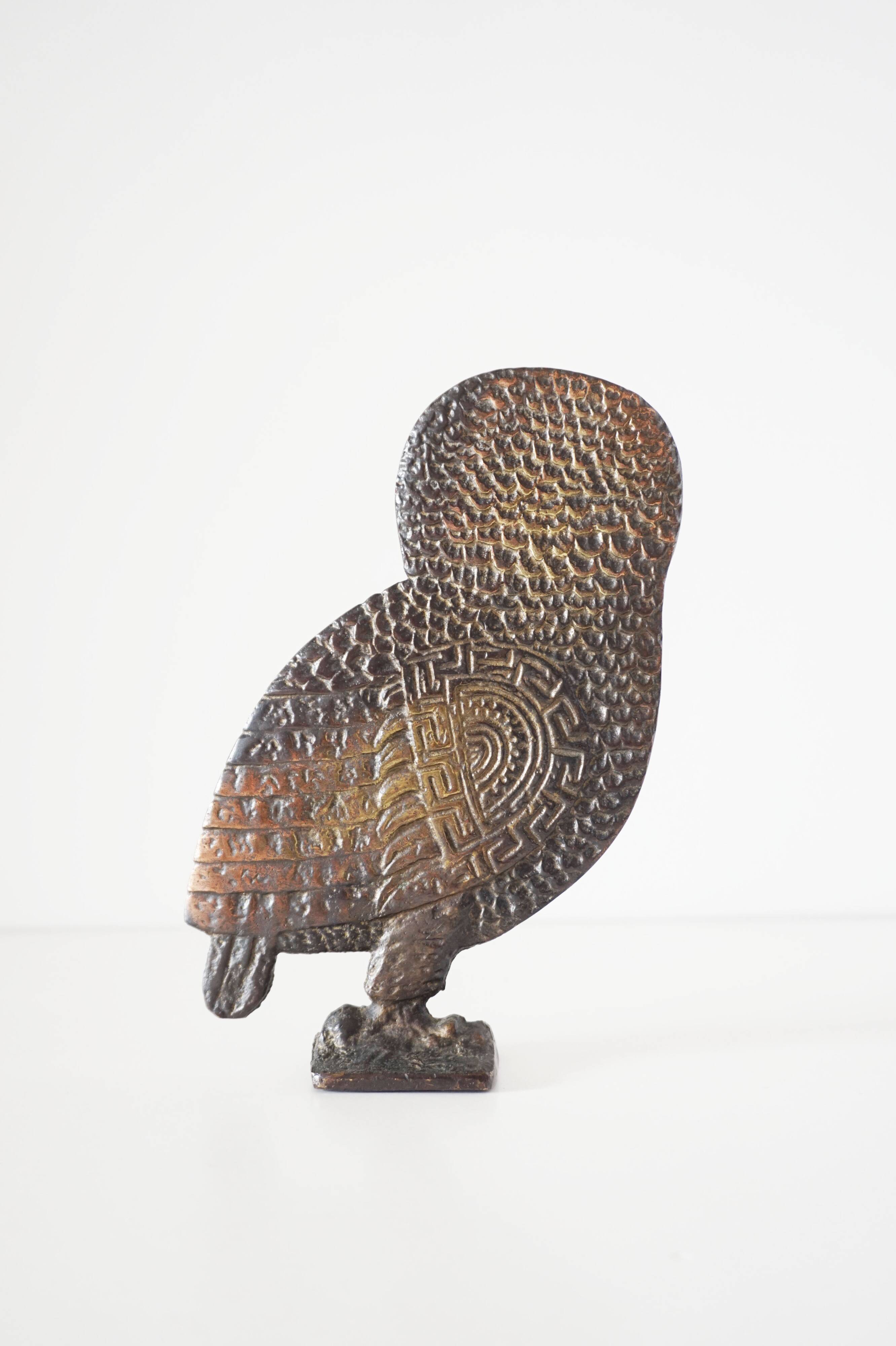 Owl sculpture in gilded brass bronze