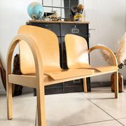 Vintage blonde wood two-seater bench by Baumann