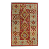 Red Afghan Kilim Rug,Small Wool Flatweave, Geometric Tribal Design Area Rug