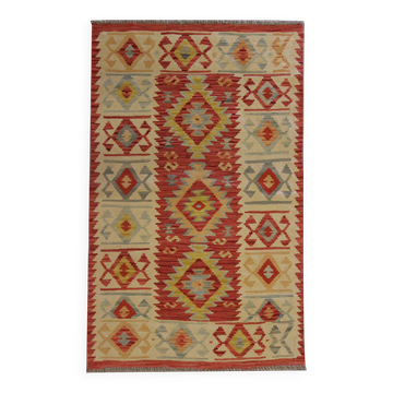 Tapis Kilim rouge afghan, petit tapis en laine tissée à plat, motif géométrique tribal
