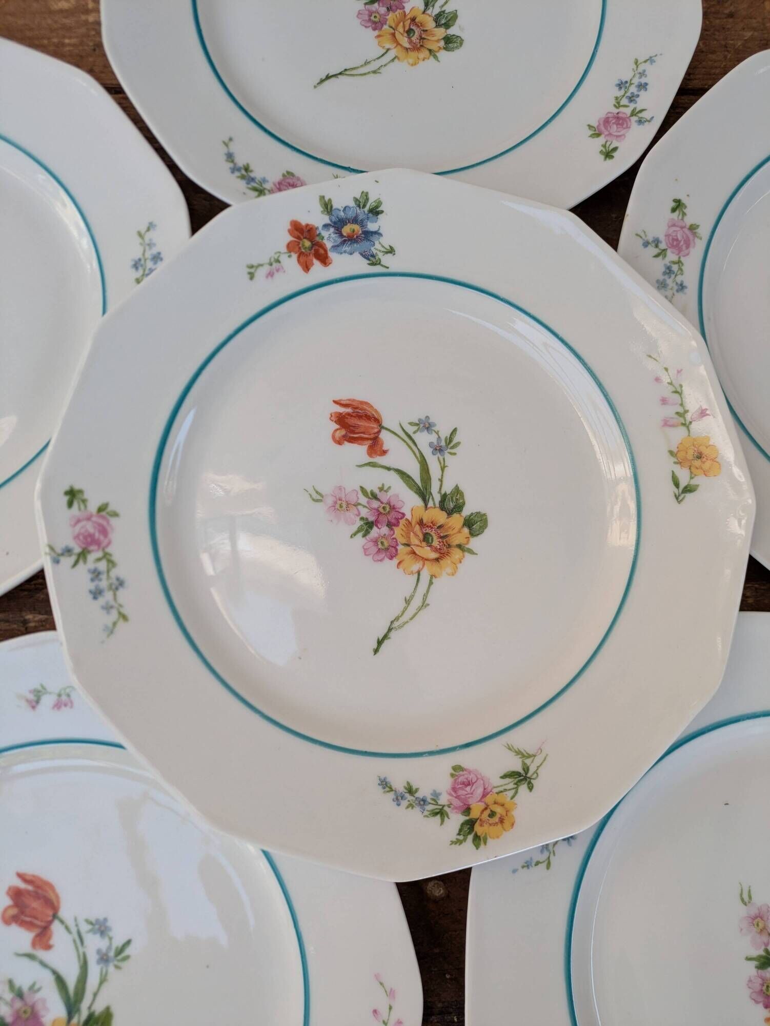 Ensemble de 6 assiettes à dessert à motif de bouquet de fleurs 20.5cm