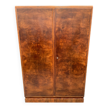 Restored walnut veneer wardrobe influenced by Art Deco, 1930s.
