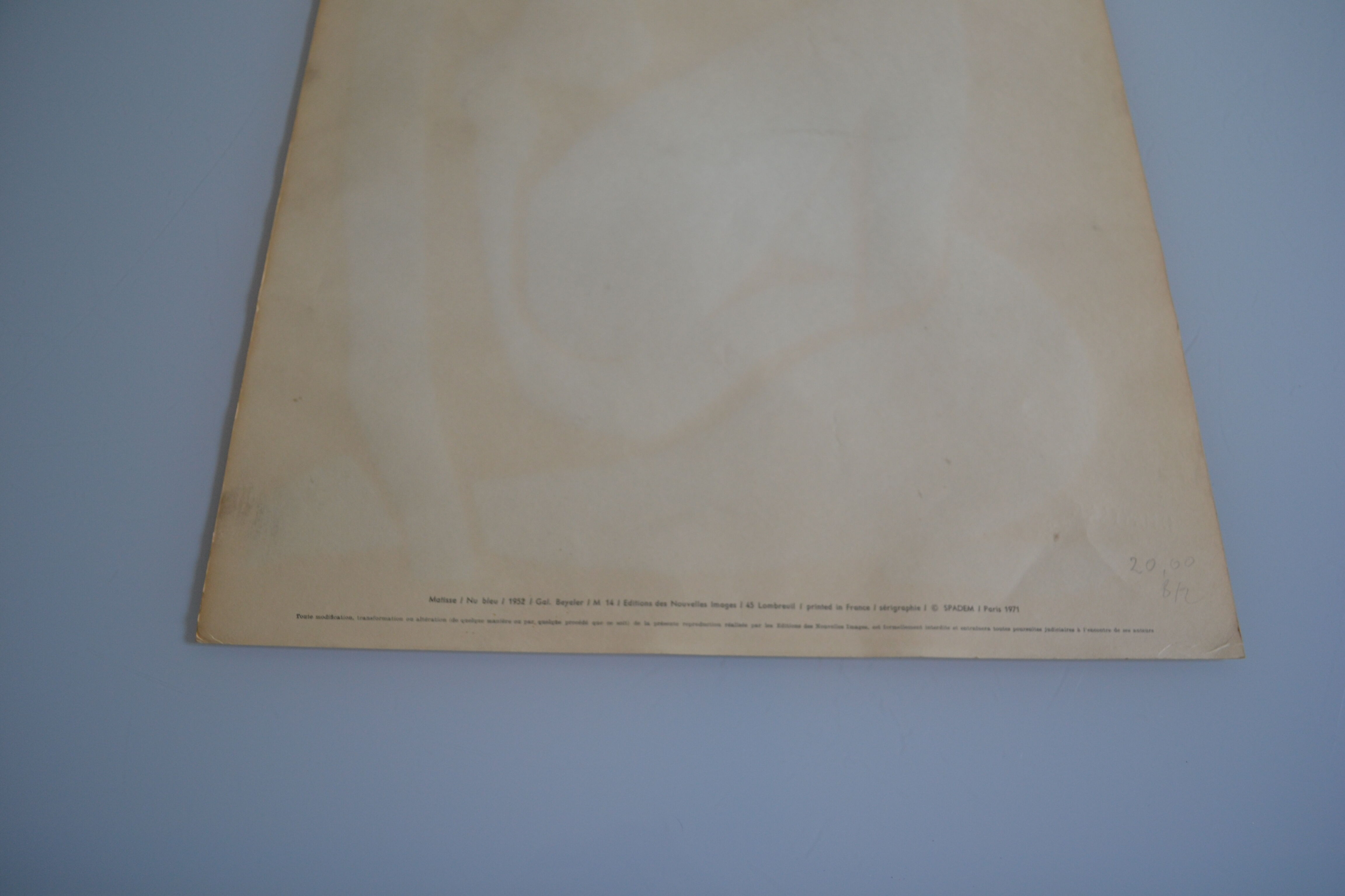 Matisse " nu bleu " 1952 screen print poster spadem 1971
