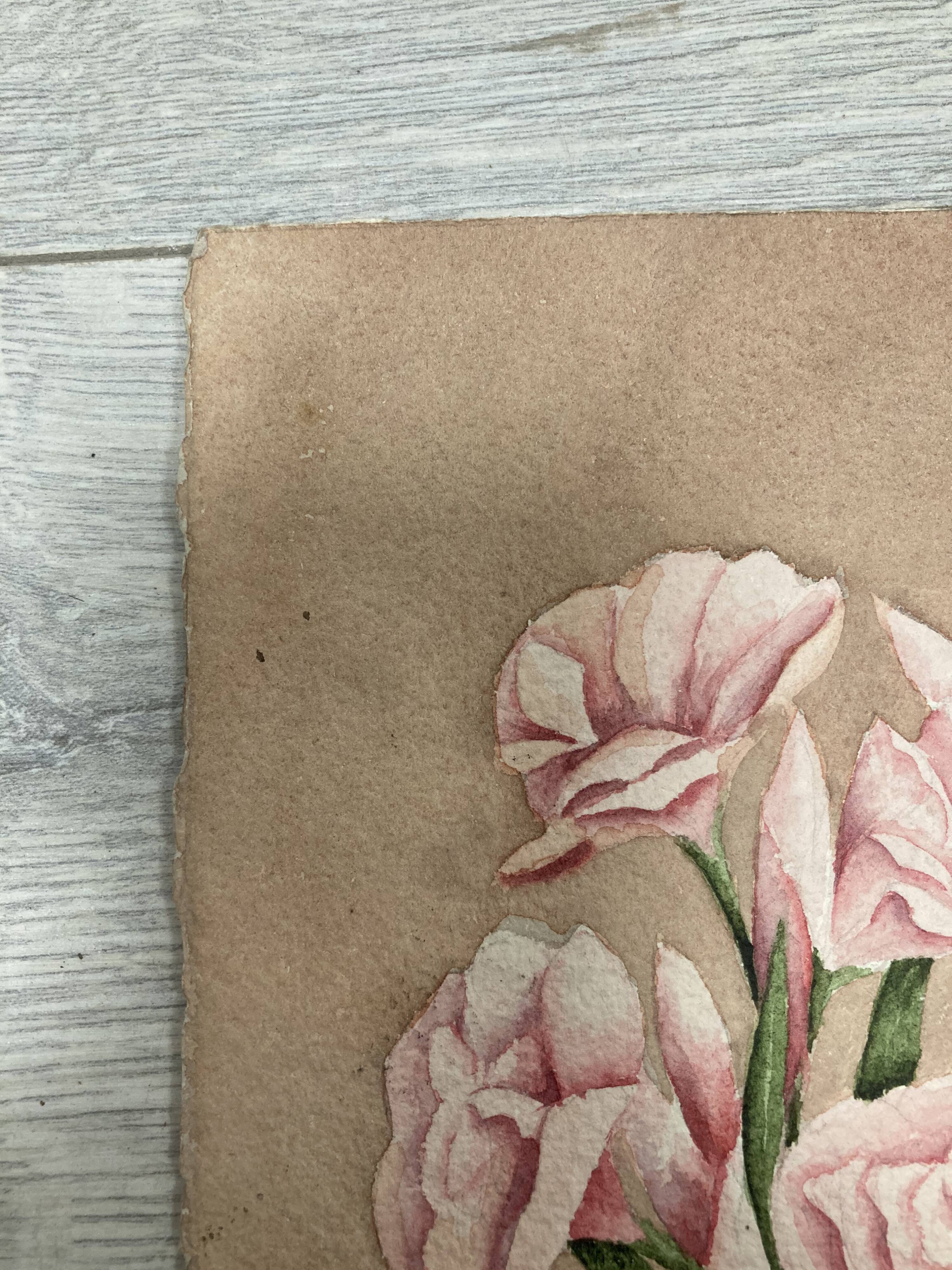 Signed watercolor with oleander flowers