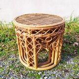 Vintage peacock rattan wicker nesting side tables