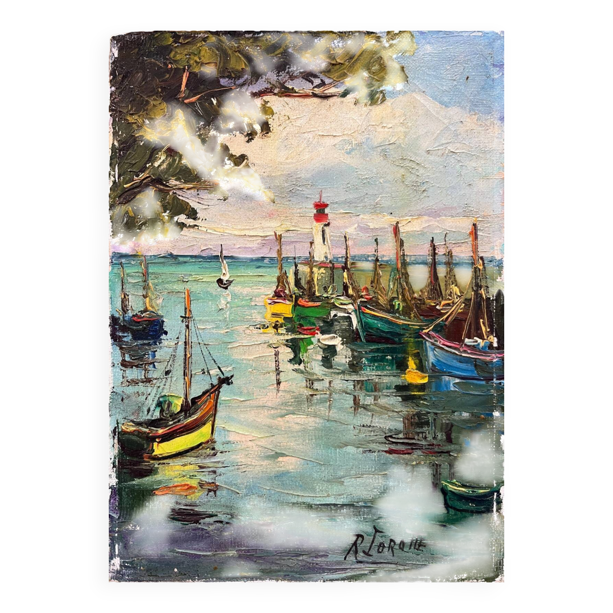 Tableau HST Marine Lighthouse Port, Roger Lorotte (1920-1985)