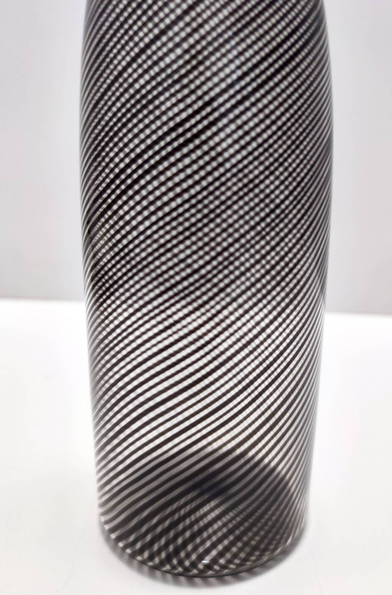 Black Murano Glass Bottle Vase "Mezza Filigrana" by Martens for Aureliano T