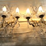 Paire d’appliques à 3 lumières en bronze et cristal