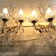 Pair of 3-light bronze and crystal wall lights