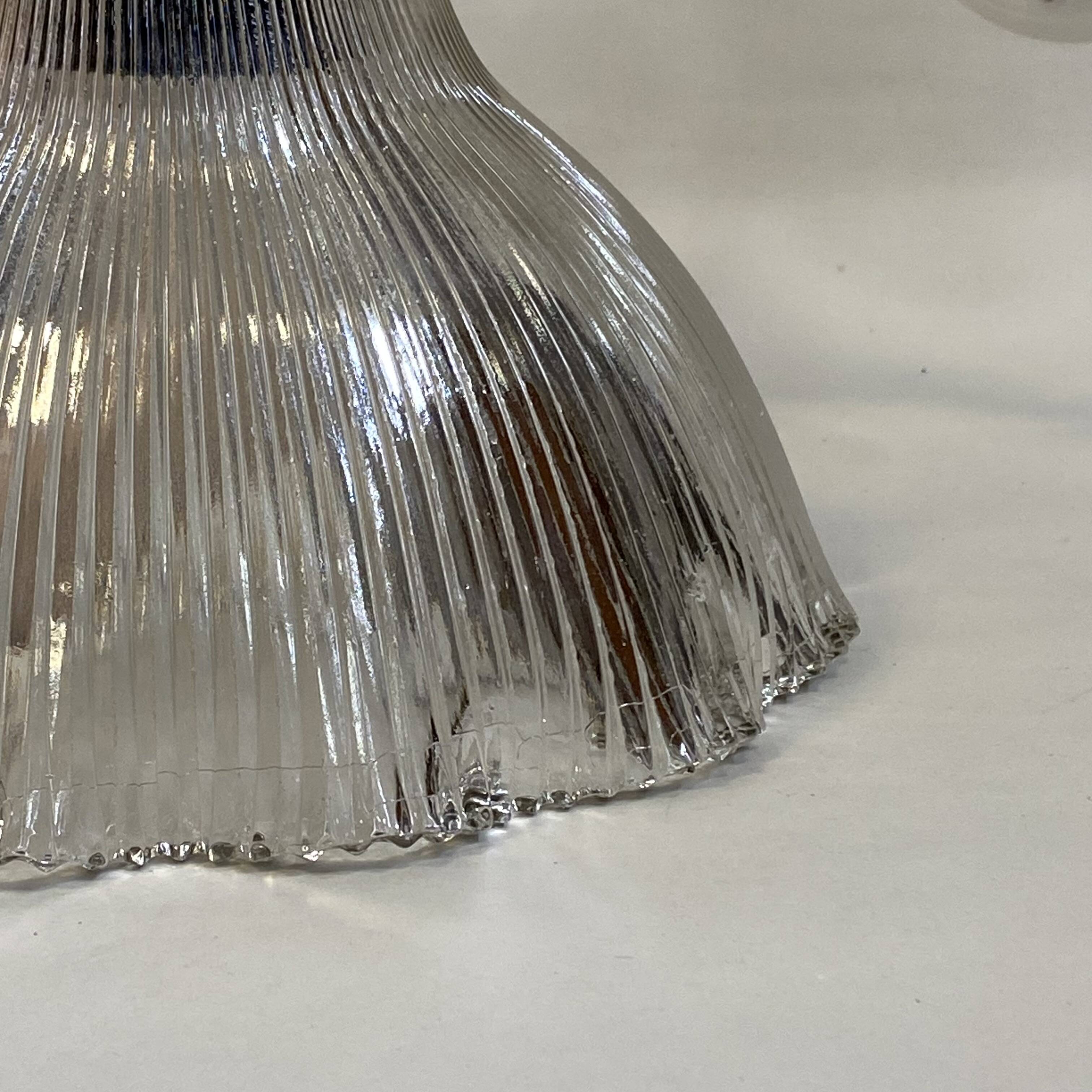 Swan neck wall light, brass, glass, holophane type, porcelain fixing