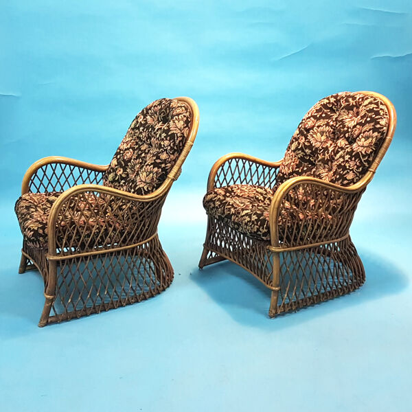 paire de fauteuils en rotin années 1960