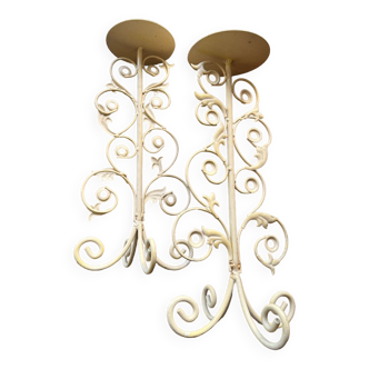 Pair of wrought iron candle holders