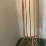 Lampe rotin bambou osier vintage années 60 pied tripode