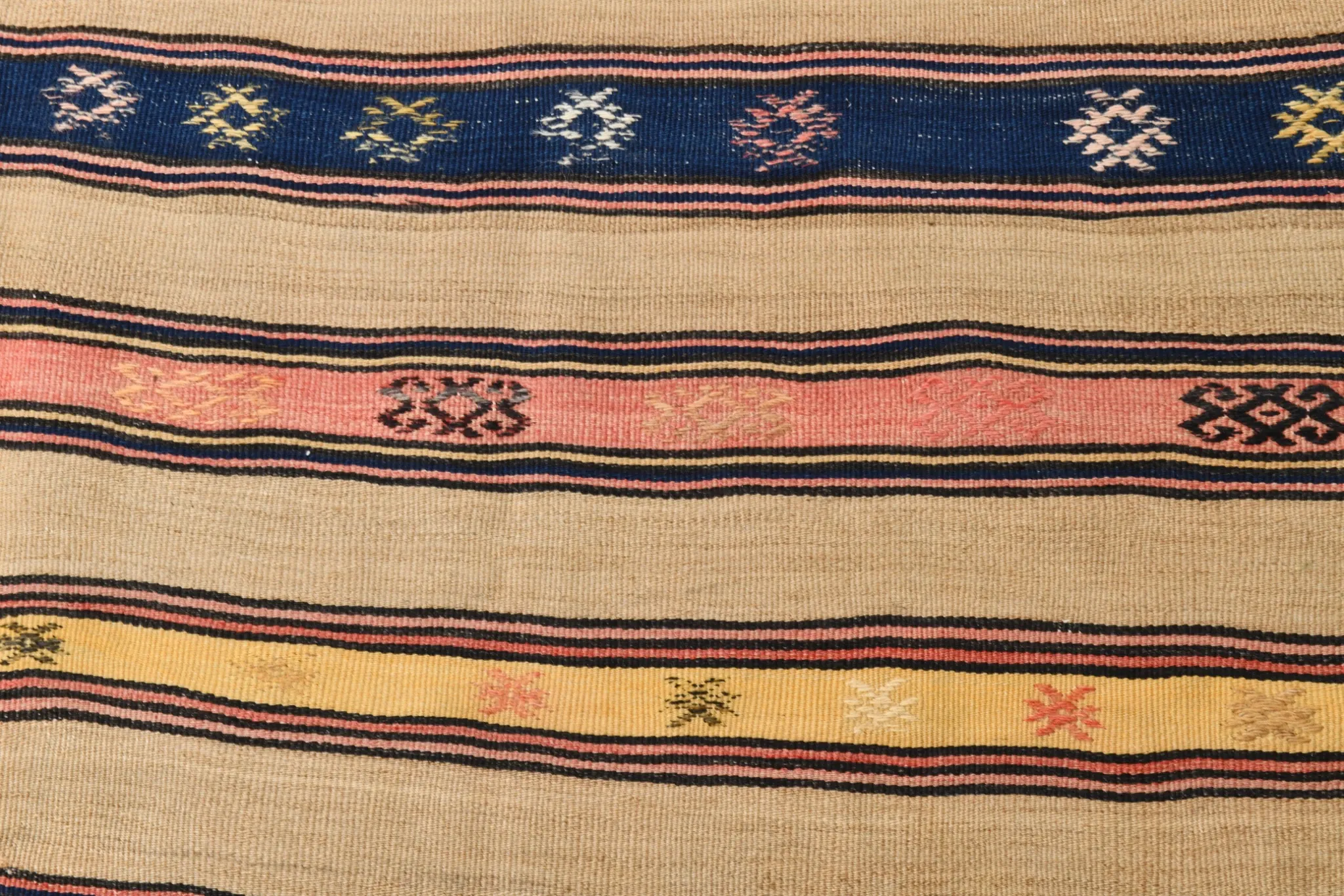Turkish Vintage Blue & Beige Kilim Rug, Mid Century Modern Farmhouse Decor